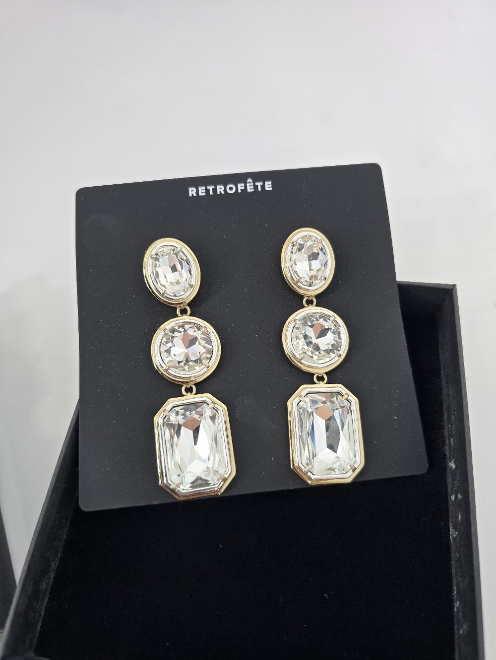 Retrofete Camille Gemstone Drop Earrings Gold One Size NEW in Box